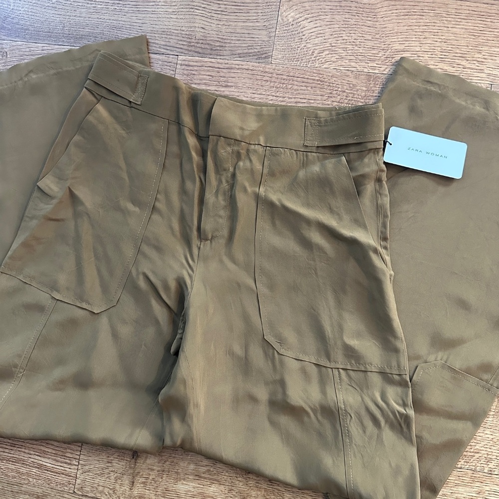 Zara Olive Green Wide-Leg Pants